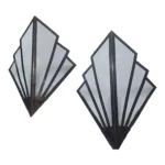 Pair Vintage Art Deco Nouveau Brass Frosted Glass Fixture Slip Shade Wall Sconces Lamp