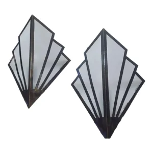 Pair Vintage Art Deco Nouveau Brass Frosted Glass Fixture Slip Shade Wall Sconces Lamp