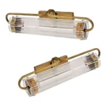 Pair Skyscraper Vintage Art Deco Wall Sconces Fixture Brass & Glass Ship Light