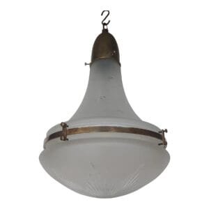 Vintage Art Deco Brass Hanging Chandelier Frosted Star Glass Shade