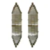 Pair Skyscraper Art Deco Lamp Wall Sconces Fixtures in Brass & Glass Rod Ship Light