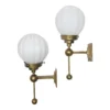 Pair Vintage Art Deco Wall Sconces in Brass & Ribbed Milk Glass Shade Ship Light