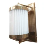 Vintage Art Deco Rod Ship Wall Sconces Fixture in Brass & Milk Glass