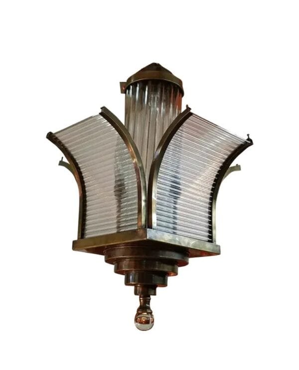 Vintage Art Deco Skyscraper Rod Ship Chandelier Fixture in Brass & Glass