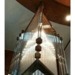 Vintage Art Deco Skyscraper Rod Ship Chandelier in Brass & Glass