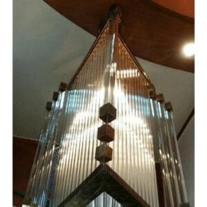 Vintage Art Deco Skyscraper Rod Ship Chandelier in Brass & Glass