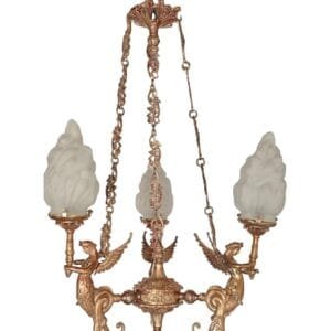 Vintage Art Deco Nouveau Mermaid Chandelier in Brass & Glass