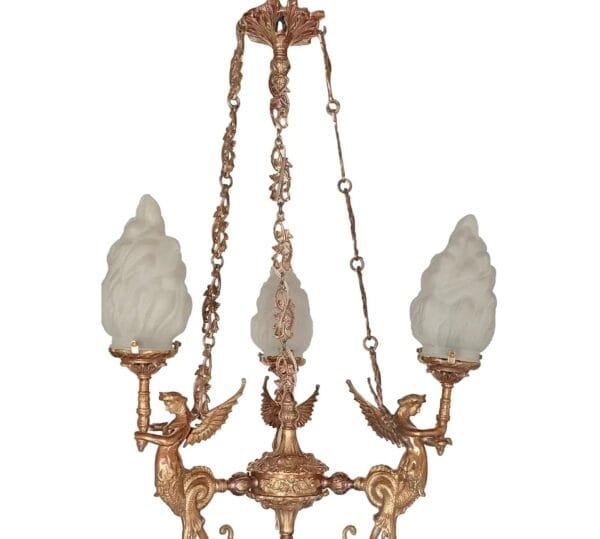 Vintage Art Deco Nouveau Mermaid Chandelier in Brass & Glass