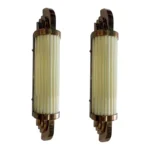 Vintage Art Deco Skyscraper Wall Sconces Fixture in Brass & Cream Glass – a Pair