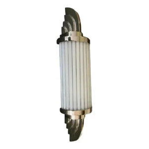 Vintage Art Deco Skyscraper Rod Ship Wall Sconce in Nickel Brass & Milk Glass