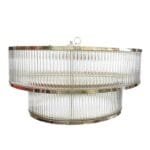 Vintage Art Deco Two Tier Round Rod Ship 8 Light Chandelier Fixture in Brass & Glass