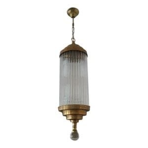 Vintage Art Deco Skyscraper Pendant Light in Brass & Glass