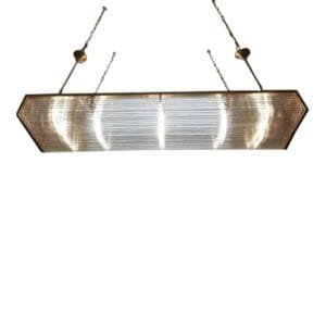 Vintage Art Deco Rod Ship Light Chandelier Fixture in Brass & Glass