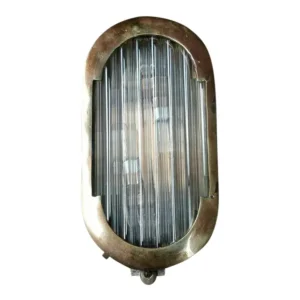 Vintage Art Deco Rod Ship Sconces Fixture in Brass & Glass