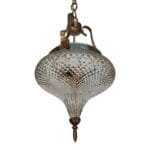 Vintage Art Nouveau Ceiling Fixture in Brass & Crystal Cut Glass