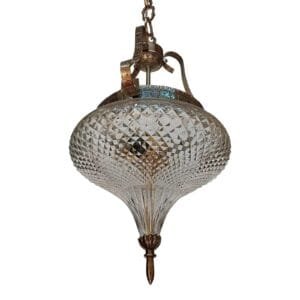 Vintage Art Nouveau Ceiling Fixture in Brass & Crystal Cut Glass