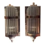 Vintage Art Deco Skyscraper Rod Ship Wall Sconces Fixture in Brass & Glass – a Pair