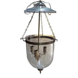 Vintage Art Nouveau Bronze Jar Glass Hanging Fixture Lantern Light