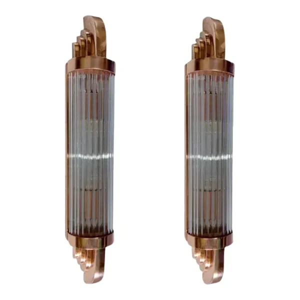 Vintage Art Deco Skyscraper Wall Sconces Fixture in Copper Brass & Glass – a Pair