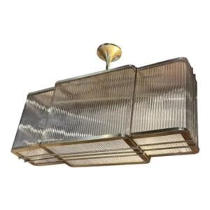 Vintage Art Deco Brass & Glass Rod Ship 7 Light Chandelier