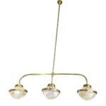 Vintage Art Deco Ship 3 Light Ceiling Chandelier Fixture in Brass & Glass