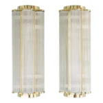 Pair Vintage Skyscraper Art Deco Wall Sconces Fixture Brass & Glass Rod Ship Light