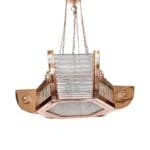 Vintage Art Deco Skyscraper Rod Ship Chandelier in Copper & Glass