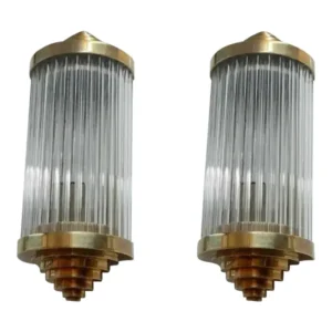 Skyscraper Vintage Art Deco Wall Sconces in Brass & Glass – a Pair