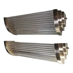 Pair Vintage Skyscraper Art Deco Wall Sconces Fixtures in Nickel Brass & Glass Rod Ship Light