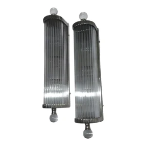 Vintage Art Deco Rod Ship Light Wall Sconces Fixture in Nickel Brass & Glass – a Pair
