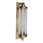 Vintage Art Deco Skyscraper Rod Ship Wall Sconce Fixture in Brass & Milk Glass
