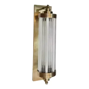 Vintage Art Deco Skyscraper Rod Ship Wall Sconce Fixture in Brass & Milk Glass