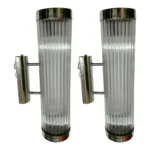 Vintage Art Deco Wall Sconces in Nickel Brass & Glass – a Pair