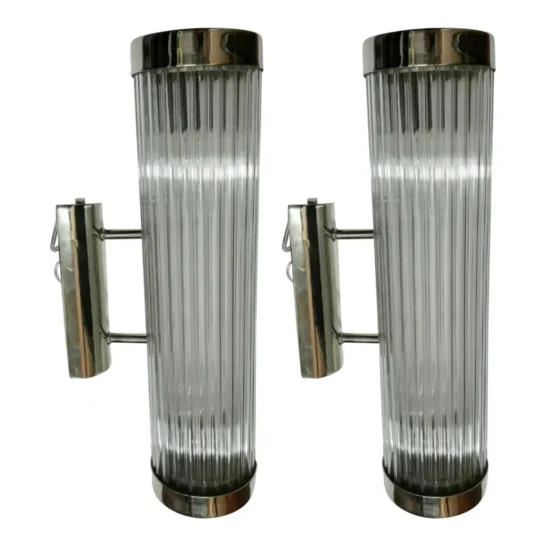 Vintage Art Deco Wall Sconces in Nickel Brass & Glass – a Pair