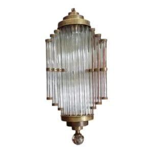 Vintage Art Deco Skyscraper Rod Ship Light Hanging Chandelier in Brass & Glass