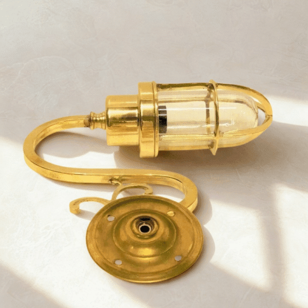 Nautical Maritime Brass Angled Wall Passageway Light Fixture With Shade