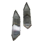 Pair Vintage Skyscraper Art Deco Wall Sconces Fixture in Brass & Glass Rod Ship Light