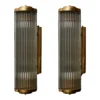 Vintage Art Deco Skyscraper Rod Ship Light Wall Sconces Fixture in Brass & Glass – a Pair