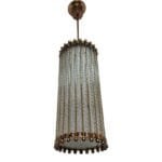 Vintage Art Deco Skyscraper Rod Ship Light Hanging Pendant Fixture in Brass & Ribbed Glass