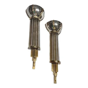 Pair Vintage Art Deco Wall Sconces in Nickel Brass & Glass Rod Ship Light