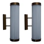 Vintage Art Deco Rod Ship Light Wall Sconces Fixtures in Brass & Milk Glass – a Pair