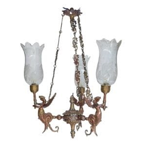 Vintage Victorian Cut Glass Art Deco Nouveau Mermaid Hanging Chandelier in Brass & Cut Glass
