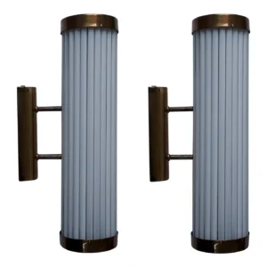 Vintage Art Deco Rod Ship Light Wall Sconces Fixtures in Brass & Milk Glass – a Pair