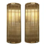 Pair of Vintage Art Deco Wall Sconces, Brass & Glass Rod Ship Light