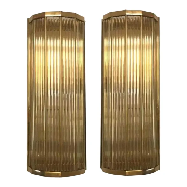 Pair of Vintage Art Deco Wall Sconces, Brass & Glass Rod Ship Light