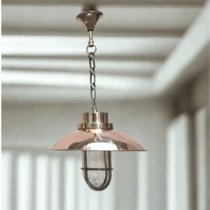 Nautical Style Hanging Bulkhead Brass Light With Copper Shade