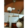 Art Deco Bauhaus Brass Hanging Light with Milk Glass Shades