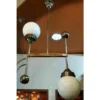 Art Deco Bauhaus Brass Hanging Light with Milk Glass Shades