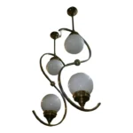 Art Deco Bauhaus Fixture Ceiling Brass Hanging Light Milk Glass Shade Lamps – a Pair