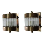 Art Deco Brass & Clear Glass Rod Wall Sconces – Set of 2